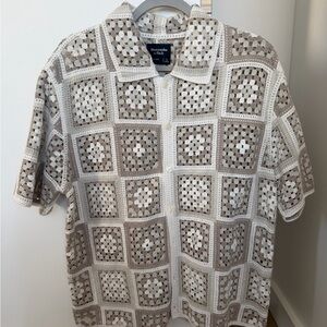 Abercrombie & Fitch Crochet Camp Shirt - Beige & White
